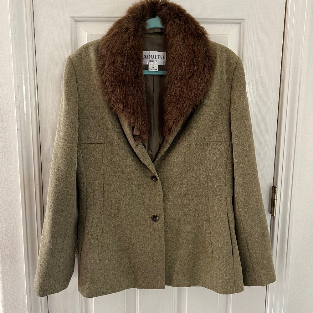Adolfo Suit Jacket w/Faux Fur